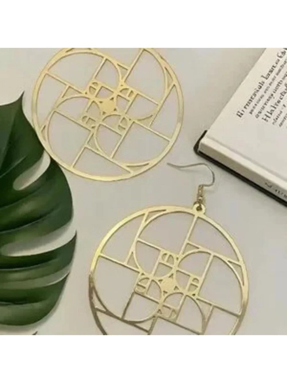 Gold Geometric Cutout Statement Dangle Earrings C Gold Tone